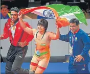  ?? PTI ?? Wrestler Divya Kakran after winning bronze in 68 kg.