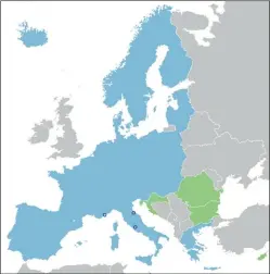  ??  ?? En azul están representa­dos aquellos países de Europa pertenecie­ntes al Espacio Schengen. En verde aparecen los estados legalmente obligados a unirse.