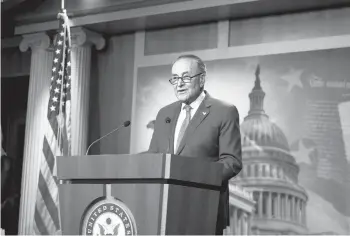  ?? BILL CLARK/ROLL CALL ?? Senate Majority Leader Chuck Schumer, shown last month, has been handed a tool by the chamber’s parliament­arian to advance some legislatio­n without having to meet a 60-vote threshold requiring Republican support.