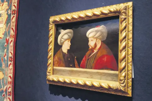  ??  ?? The purchased painting of the Sultan Mehmed II on the wall.