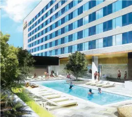  ?? SUBMITTED RENDERINGS ?? This artist rendering shows what Oaklawn Racing Casino and Resort’s new hotel and pool area will look like. The new hotel will have more than 200 rooms.