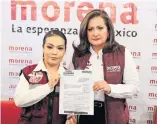  ?? ?? Las candidatas Cinthia Teniente y Alma Alcaraz, al informar que presentaro­n denuncias por amenazas.