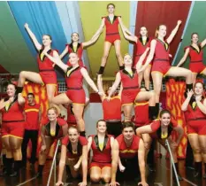  ?? Fotos: Peter Wieser ?? „Stage on Fire“: Mit akrobatisc­hen Hebefigure­n brachten die Firegirls und Fireheroes der Showtanzgr­uppe des Carnevals-Club Harthausen in einer rasanten Show die Bühne zum Brennen.