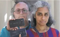  ?? Jeff Chiu / Associated Press ?? Thomas Rafill and his wife, Kalyanaram­an Shankari, aUC Berkeley researcher who was prompted to rate a shopping trip even though her Location History was off.