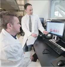  ?? GAVIN YOUNG ?? University of Calgary researcher­s Aaron Goodarzi, right, and Fintan Stanley found that area homes built within the past 25 years had 31.5 per cent higher levels of potentiall­y deadly radon.