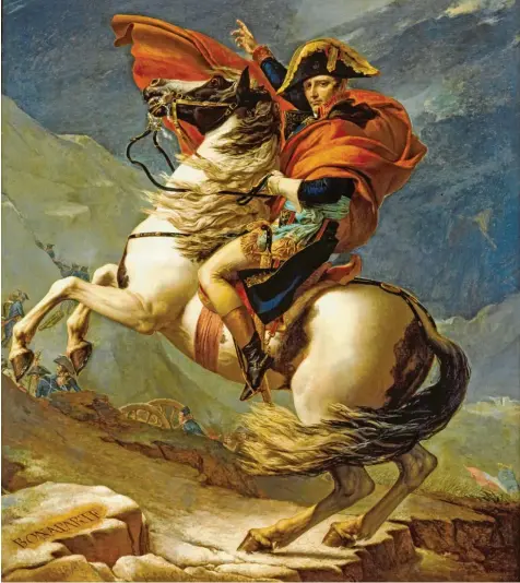  ??  ?? Ikonisches Gemälde: „Napoleon Bonaparte überquert die Alpen über den Sankt-Bernhard-Pass“von Jacques Louis David. Bild: Akg