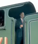  ?? NRM ?? Royal footplatem­an: the Duke inspects the cab of LNER V2 2-6-2 No. 4771 Green Arrow when he officially opened the National Railway Museum on September 27, 1975.