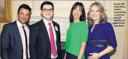  ??  ?? Jacob Ziff with Peter Andre, Samantha Cameron and TV presenter Charlotte Hawkins