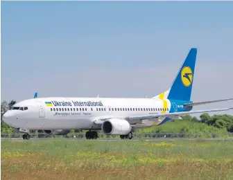  ??  ?? The Ukrainian Airlines Boeing 737-800 UR-PSR plane that crashed on Wednesday near Tehran is seen here waiting to takeoff from Boryspil internatio­nal airport outside Kyiv, Ukraine, in 2018.