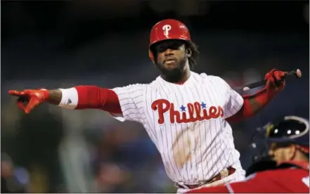  ?? THE ASSOCIATED PRESS FILE ?? Less than two months into the first season of his big contract, Phillies outfielder Odubel Herrera seems to be pointing his game in the wrong direction.