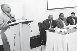  ??  ?? Chief Gampu addresses stakeholde­rs at a devolution symposium at a hotel in Bulawayo yesterday