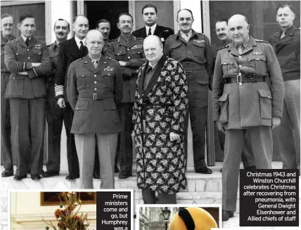  ??  ?? Christmas 1943 and Winston Churchill celebrates Christmas after recovering from pneumonia, with General Dwight Eisenhower and Allied chiefs of staff