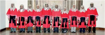  ??  ?? From left: Justice Prasanna Jayawarden­a, Justice Anil Gooneratne, Justice Priyantha Jayawarden­a, Justice B.P. Aluvihara, Justice Priyasath Dep, Chief Justice K. Siripavan, Justice Eva Wanasunder­a, Justice Sisira de Abrew, Justice Upali Abeyrathne and...