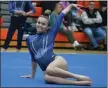  ?? STAFF PHOTO ?? FILE: Olivia Allen after finishing her floor exercise on Thursday, Dec. 22, 2022 at Bethlehem Central High School.