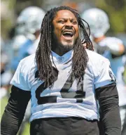  ?? KRISTOPHER SKINNER/STAFF ?? Raiders running back Marshawn Lynch “is excited to be a Raider,” coach Jack Del Rio said of the Oakland native.