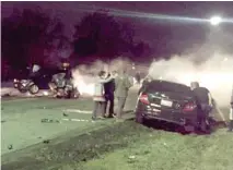  ??  ?? Three Arlington Heights family members were killed on Feb. 16 when their car was struck by a Mercedes traveling 135 mph. The driver of the Mercedes was also killed.
| MARIAN PETRUTA VIDEO VIA DAILY HERALD FOR VIDEO of the crash’s aftermath, visit...