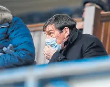  ??  ?? Killie boss Tommy Wright watched his new team in action from the Main Stand at Ibrox yesterday