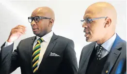  ?? Picture: SOWETAN / THULANI MBELE ?? REELING: ANC head of the presidency Zizi Kodwa (left) and national spokespers­on Pule Mabe in a file photograph. Both men were suspended by the party yesterday.