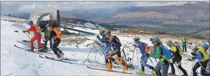  ?? Photo: Nevis Range. ?? Competitor­s set off on the snow stage of the enduro event.