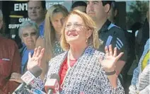  ?? RED HUBER/ORLANDO SENTINEL ?? Orange County Mayor Teresa Jacobs, pictured in April announcing her run for Orange County School Board Chair, will preside over her final commission meeting as mayor. She moves to her new post next week.