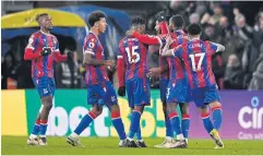  ?? REUTERS ?? Crystal Palace’s Michael Olise, third right, celebrates with teammates after scoring against Manchester United.