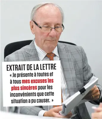  ?? PHOTO JEAN-FRANÇOIS DESGAGNÉS ?? Après avoir lu sa lettre d’excuses, à l’hôtel de ville de L’ancienne-lorette hier soir, le maire Émile Loranger s’est levé d’un trait et a quitté la salle du conseil.