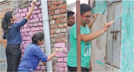  ?? Photo: Indian Express ?? Students and teachers of Malaviya National Institute of Technology Jaipur along with a few volunteers painted the walls of the houses in a local slum.