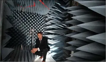  ??  ?? Dermot O’Shea, company co-founder and president of Taoglas in the company’s remote frequency chamber.