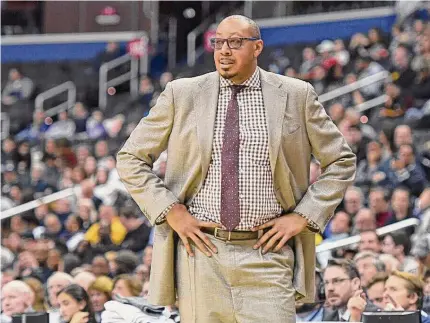  ?? Getty Images/ ?? Donyell Marshall, pictured here coaching for Central Connecticu­t State in 2018, played at UConn and was the 1994 Big East Player of the Year.