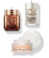  ??  ?? 1. Advanced Night Repair Ampollas de Estée
Lauder (131 €, 60 cápsulas). 2. Hyaluronic Acid Ceramide Capsules de Elizabeth Arden (58,99 €, 30 cápsulas). 3. Age Defying Smoothing Treatment de Eve Lom (135 €, 90 cápsulas).