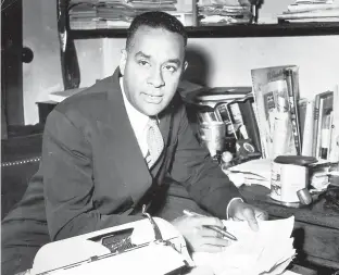  ?? HULTON ARCHIVE/HANDOUT ?? Oct. 10, 1957, Paris: Richard Wright at his desk shortly before the publicatio­n of his book“White Man, Listen!” Wright, famous for his memoir“Black Boy”and the novel“Native Son,”among others, is often ranked among the most influentia­l Black writers of the 20th century.