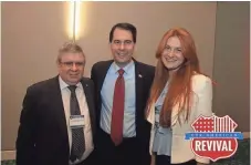  ??  ?? Gov. Scott Walker is pictured in 2015 with Alexander Torshin and Maria Butina. Butina was charged in July 2018 with attempting to help Russia interfere with U.S. politics.