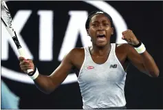  ?? DITA ALANGKARA — THE ASSOCIATED PRESS ?? United States’ Cori “Coco” Gauff reacts during her first-round singles match against Venus Williams at the Australian Open in Melbourne, Australia, on Monday.