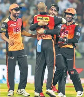  ?? BCCI ?? ■ Rashid Khan bagged the crucial wickets of Kieron Pollard and Krunal Pandya to help Sunrisers Hyderabad beat Mumbai Indians who lost their last six wickets for 26 runs.