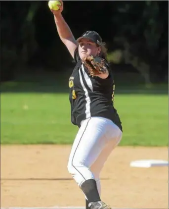  ?? PETE BANNAN — DIGITAL FIRST MEDIA ?? Interboro ace Bridget Bailey, pictured here in last year’s District 1 Class 5A final, tossed a one-hit shutout and ripped an RBI double to lead the Bucs to a 2-0 victory Friday against Upper Darby.