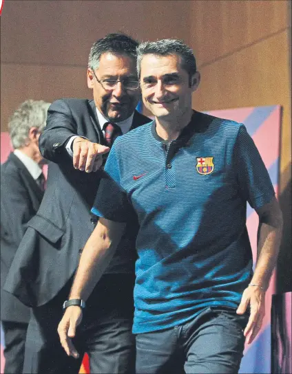  ?? FOTO: PEP MORATA ?? Bartomeu, con Valverde La semana pasada el presidente y el entrenador comieron juntos con otros ‘pesos pesados’ del club