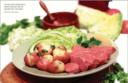  ?? PHOTO BY NICK KOON ?? Corned beef preparatio­n takes time but can be spread over two days.