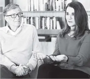  ?? AP ?? In this February 1, 2018 photo, Microsoft co-founder Bill Gates and his wife Melinda Gates take part in an interview with The Associated Press in Kirkland, Washington.