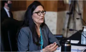  ??  ?? Deb Haaland at a Senate hearing on her confirmati­on as interior secretary. Photograph: Reuters