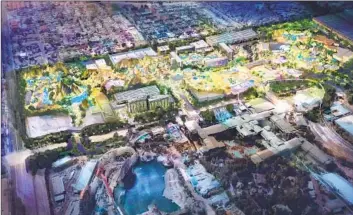  ?? Disney ?? A RENDERING shows new attraction­s and shops around Disneyland Hotel and the Paradise Pier Hotel, part of the Disneyland­Forward project. The company hasn’t specified what exactly it wants to build.