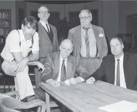  ?? [STEVE KANNON] ?? John Settle, Thom Smith, Tom Bolton, Gary Seibert and Gord Cameron during rehearsal of 12 Angry Men, the Elmira Theatre Company production of the courtroom drama that opens Friday night.