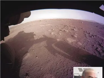  ?? SOURCE: NASA ?? This color photo of the Martian terrain was among the first images transmitte­d by the Perseveran­ce rover after its Feb. 18 landing.