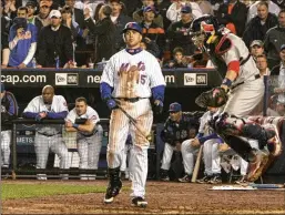  ?? CHARLES KRUPA / ASSOCIATED PRESS ?? Cardinals catcher Yadier Molina jumps for joy after the Mets’ Carlos Beltran struck out to end Game 7 of the NLCS in 2006.