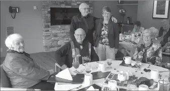  ??  ?? Ruth Stirling, left, Art Perry, Eileen Chappell. Bill and Betty Ann Greenwood in background.