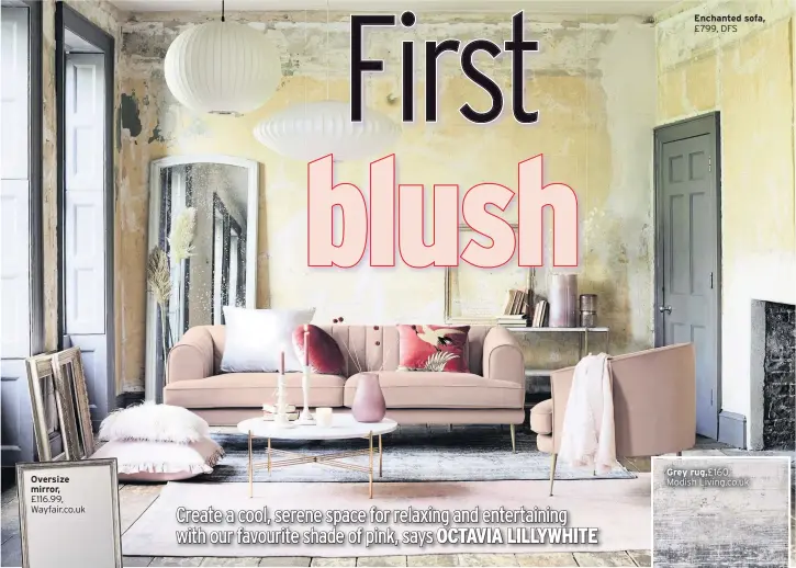  ??  ?? Enchanted sofa, £799, DFS
Grey rug,£160,
Modish Living.co.uk