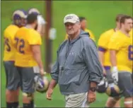  ?? PETE BANNAN — DIGITAL FIRST MEDIA ?? West Chester University head coach Bill Zwaan watches his team during practice Tuesday morning on South Campus. Zwaan heads into thes season reeling from an unexpected summer tragedy. His younger brother Brian, a 58-year-old Berwyn resident, drowned...