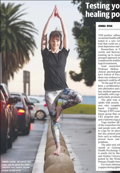  ?? Picture: ALISON WYND ?? INNER GLOW: Jill Harris says yoga can be good for both physical and mental fitness.