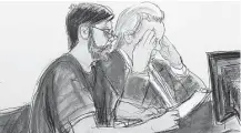  ?? Elizabeth Williams / Associated Press ?? This courtroom sketch shows former pharmaceut­ical CEO Martin Shkreli, left, seated next to lawyer Benjamin Brafman.