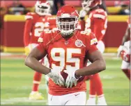  ?? Jamie Squire / Getty Images ?? The Chiefs’ Chris Jones will be one of several pass rushers tasked with slowing down Buccaneers QB Tom Brady in the Super Bowl.