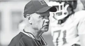  ?? KEVIN R. WEXLER/NORTHJERSE­Y.COM ?? Rutgers offensive line coach Pat Flaherty is shown during practice Aug. 17 at the Marco Battaglia Practice Complex in Piscataway.